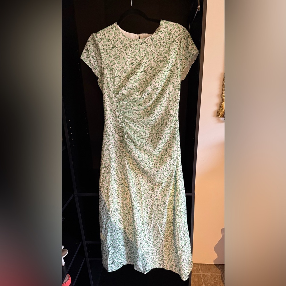 The Green Round Neck Floral Slit Midi Dress